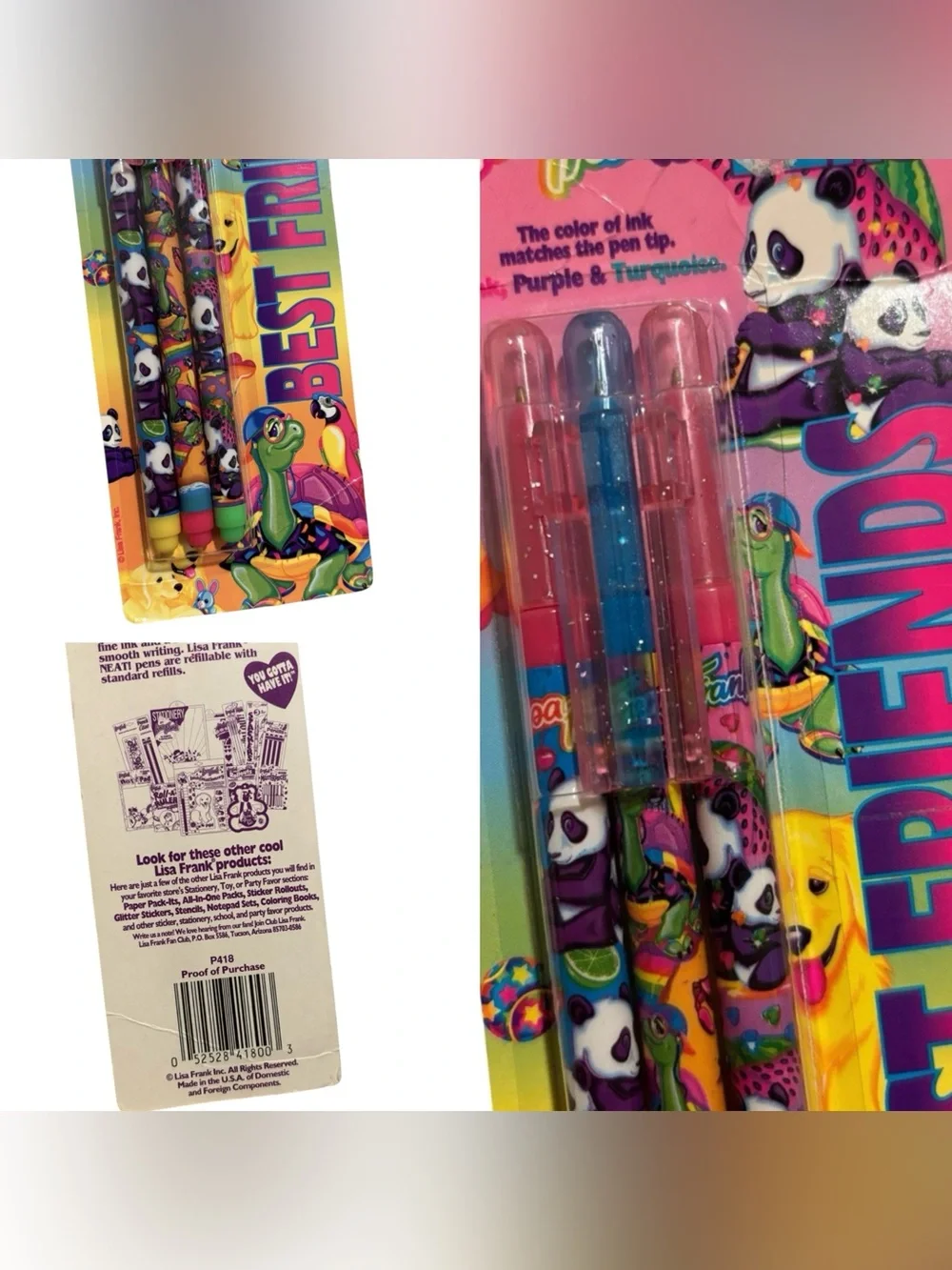 Vintage Lisa Frank Bundle Neat Pens Best Friends Markie Bubble Stickers Strip